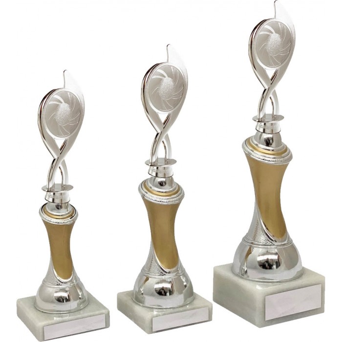 SWIRL COLUMN PLASTIC CRICKET TROPHY - WITH CHOICE OF SPORTS CENTRE - 3 SIZES